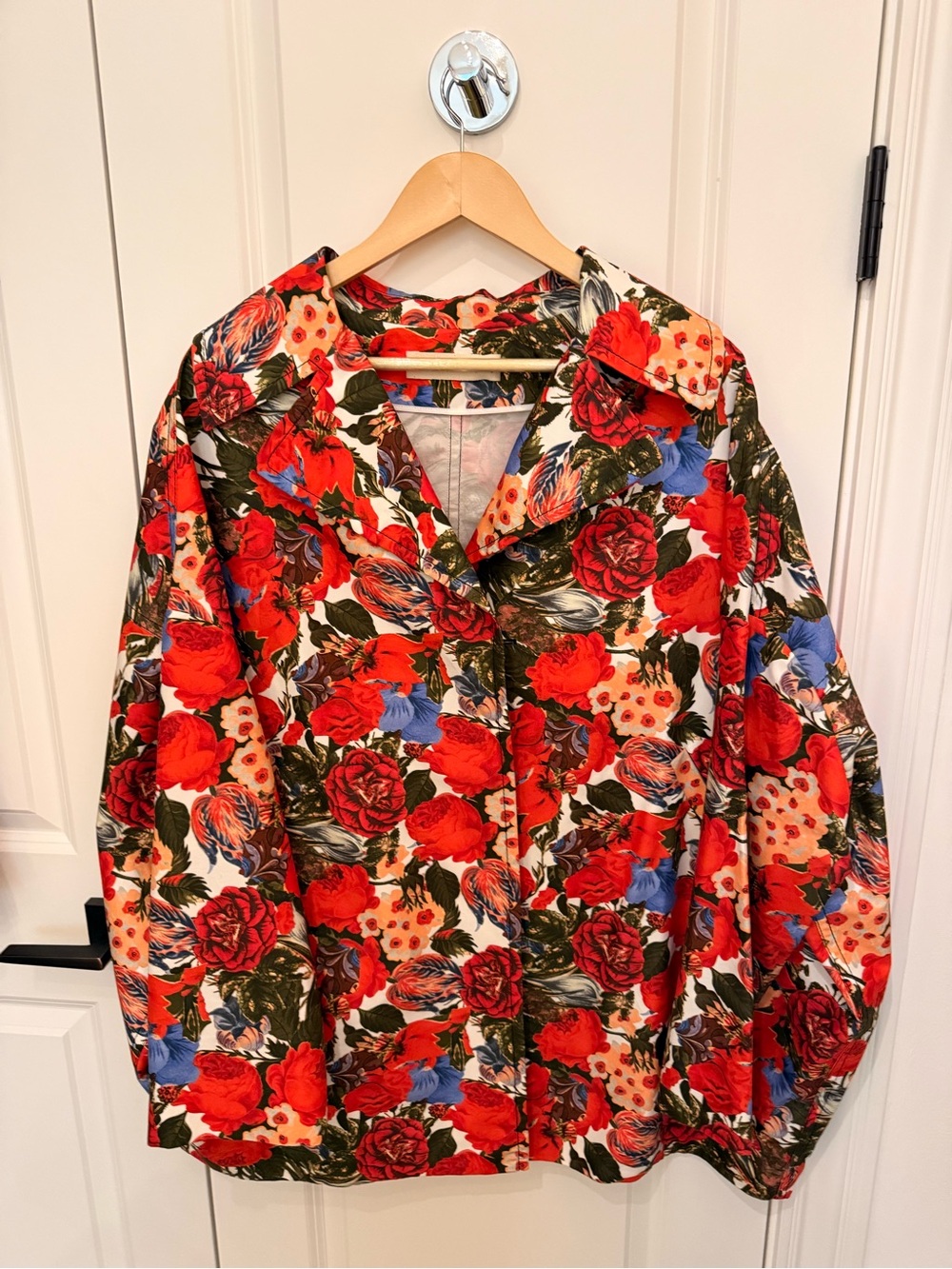 Oversized Floral Red Garden Print Women's Coat